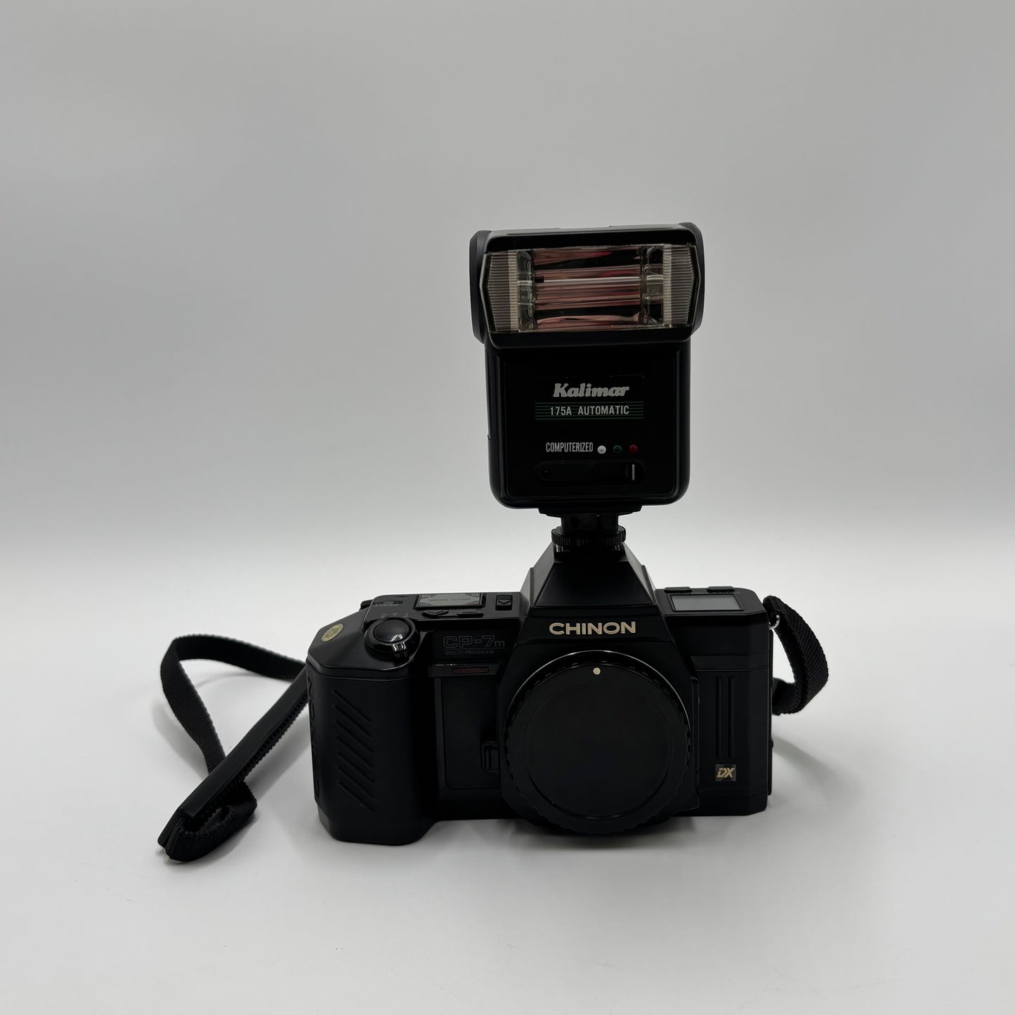 CHINON CP-7m 35MM Film Camera W/Kalimar 175A Flash Black