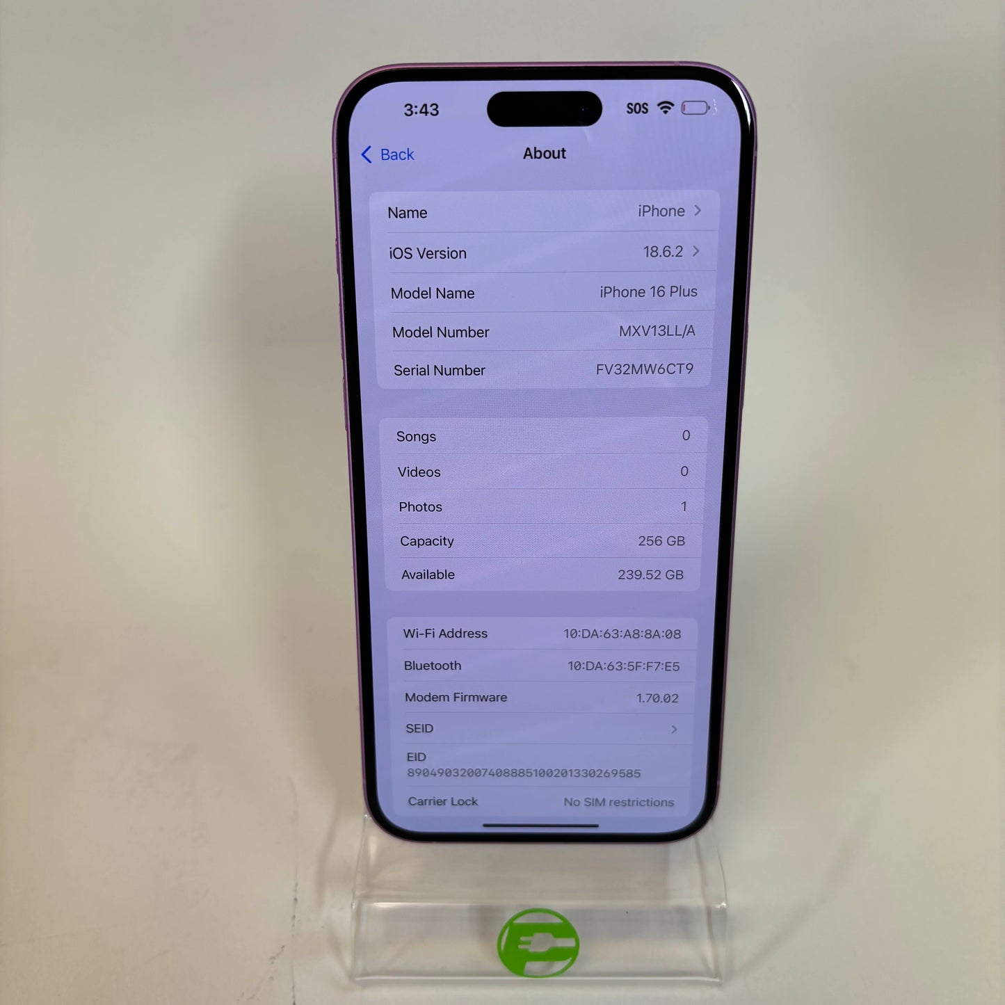 Unlocked Apple iPhone 16 Plus 256GB Pink MXV13LL/A