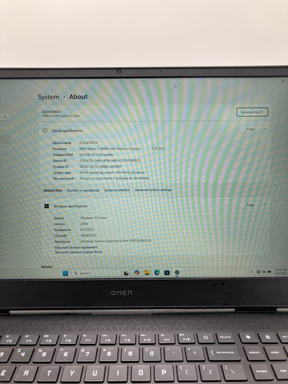 HP 16-c0xxx X64 16.1" Ryzen 7 5800H 3.2GHz 16GB RAM 1TB SSD Radeon 6600 RXM