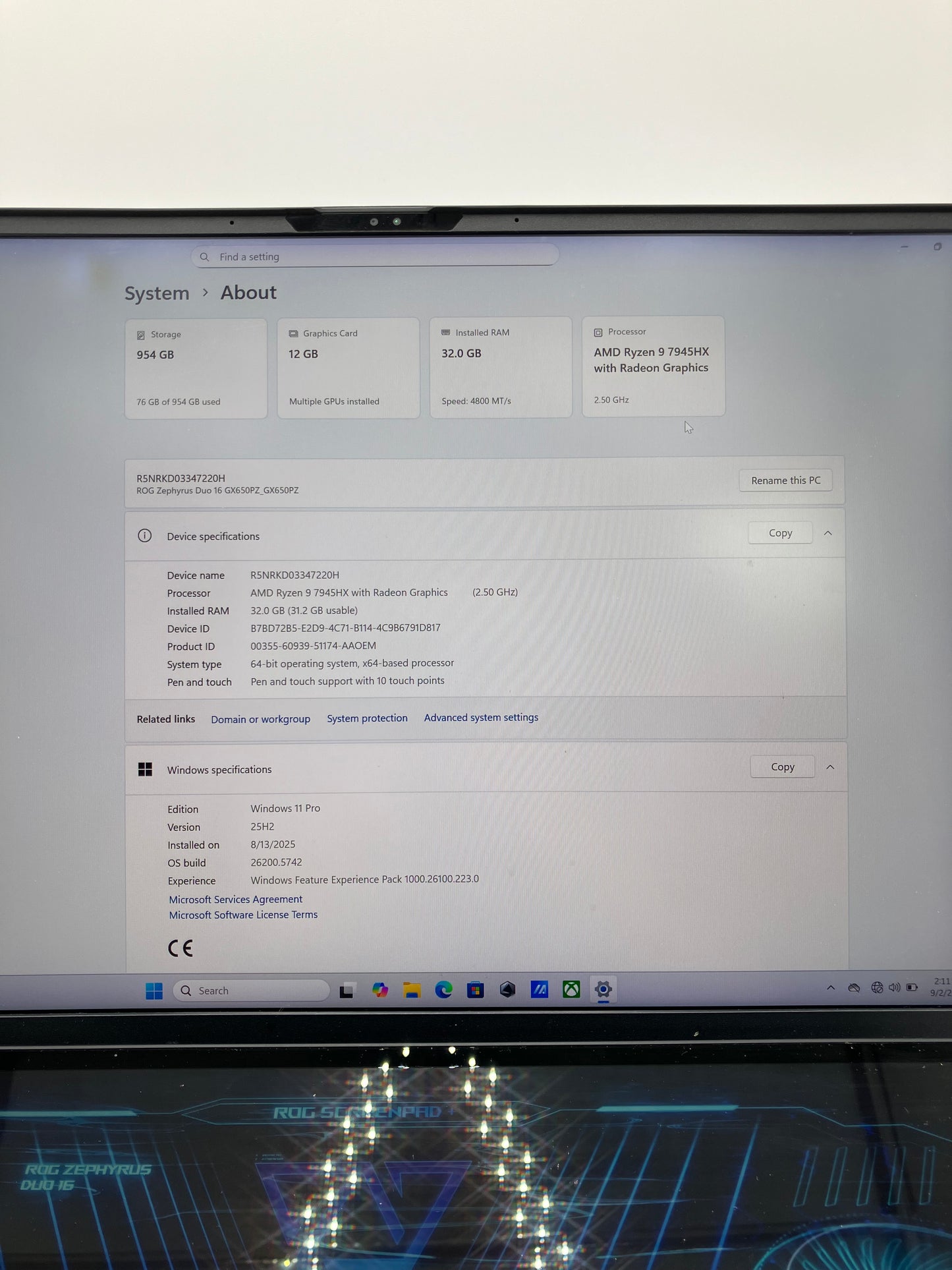 ASUS ROG Zephyrus G16 GX650PZ-XS96 Ryzen 9 12GB RAM 1TB GeForce RTX 4080 Laptop